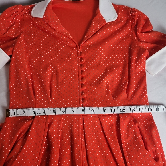 VTG 50's/60's Red/White Micro Dot Rockabilly Pinup Retro Midi Dress Women's M - Picture 13 of 14